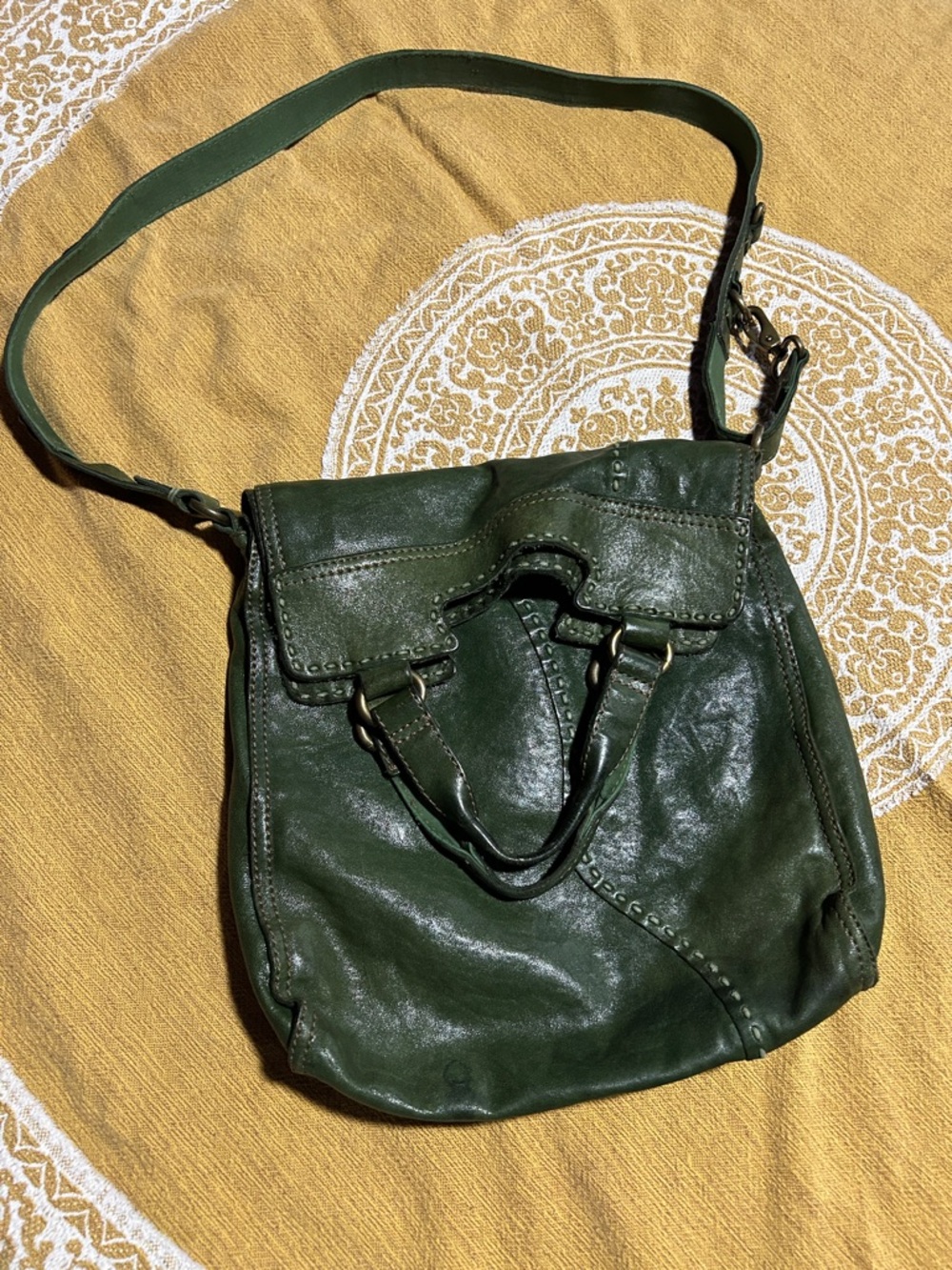 Lucky Brand Forest Green Leather Abbey Road Bag